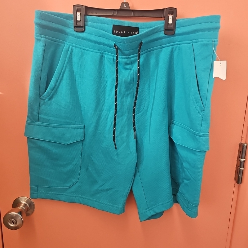 NWT Edgar + Ash Men's Size Large Teal Cargo Sweat Comfy Shorts Sweatshorts